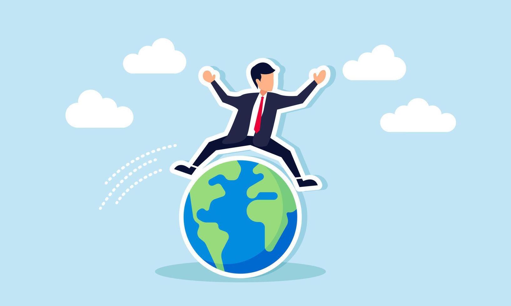 A businessman jumps over the globe, illustration of surpassing limits to grow the business vector