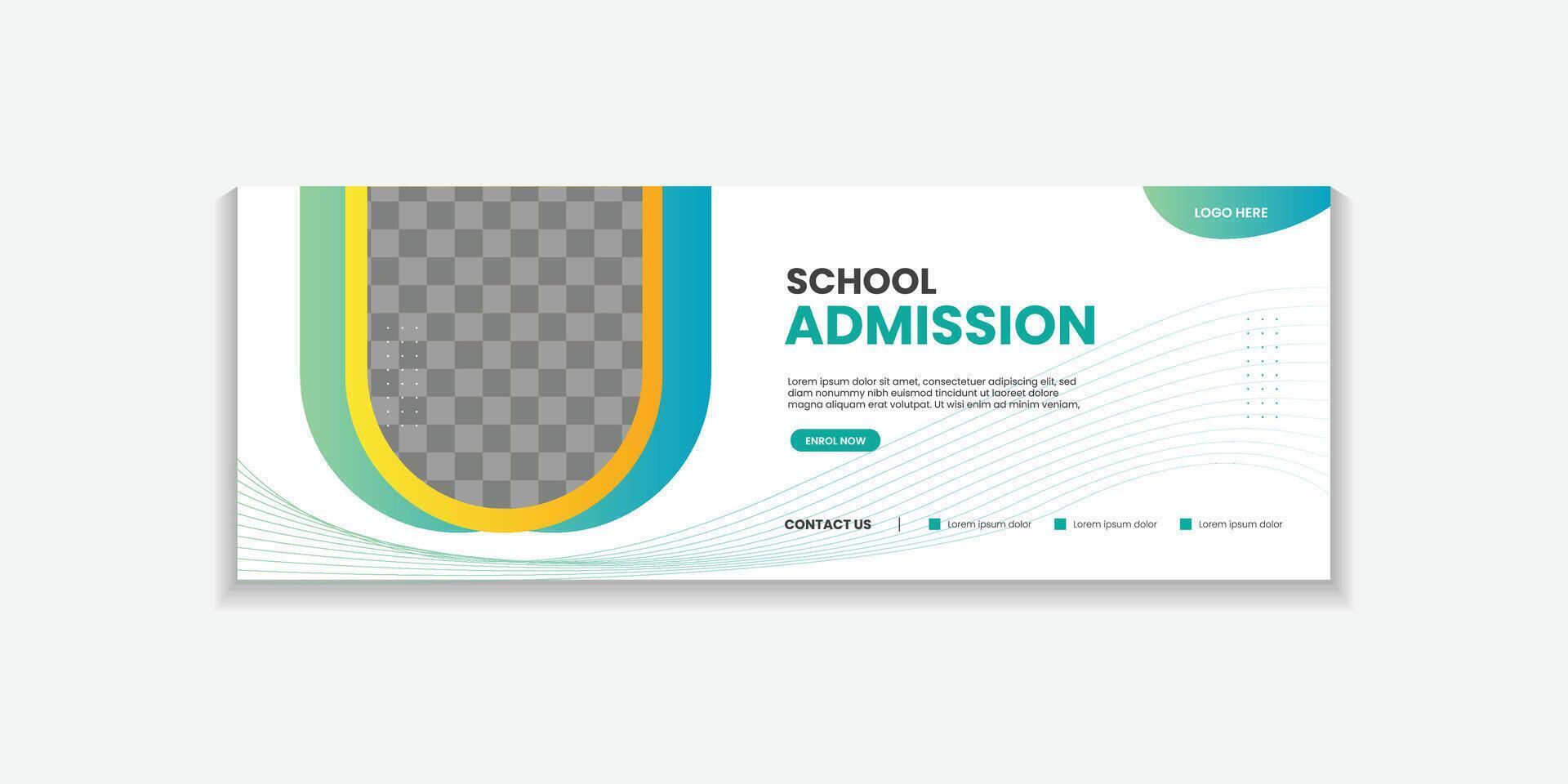 School Admission Web Banner Template, Back to School Social Media Cover Template for education, university, business, industry vector