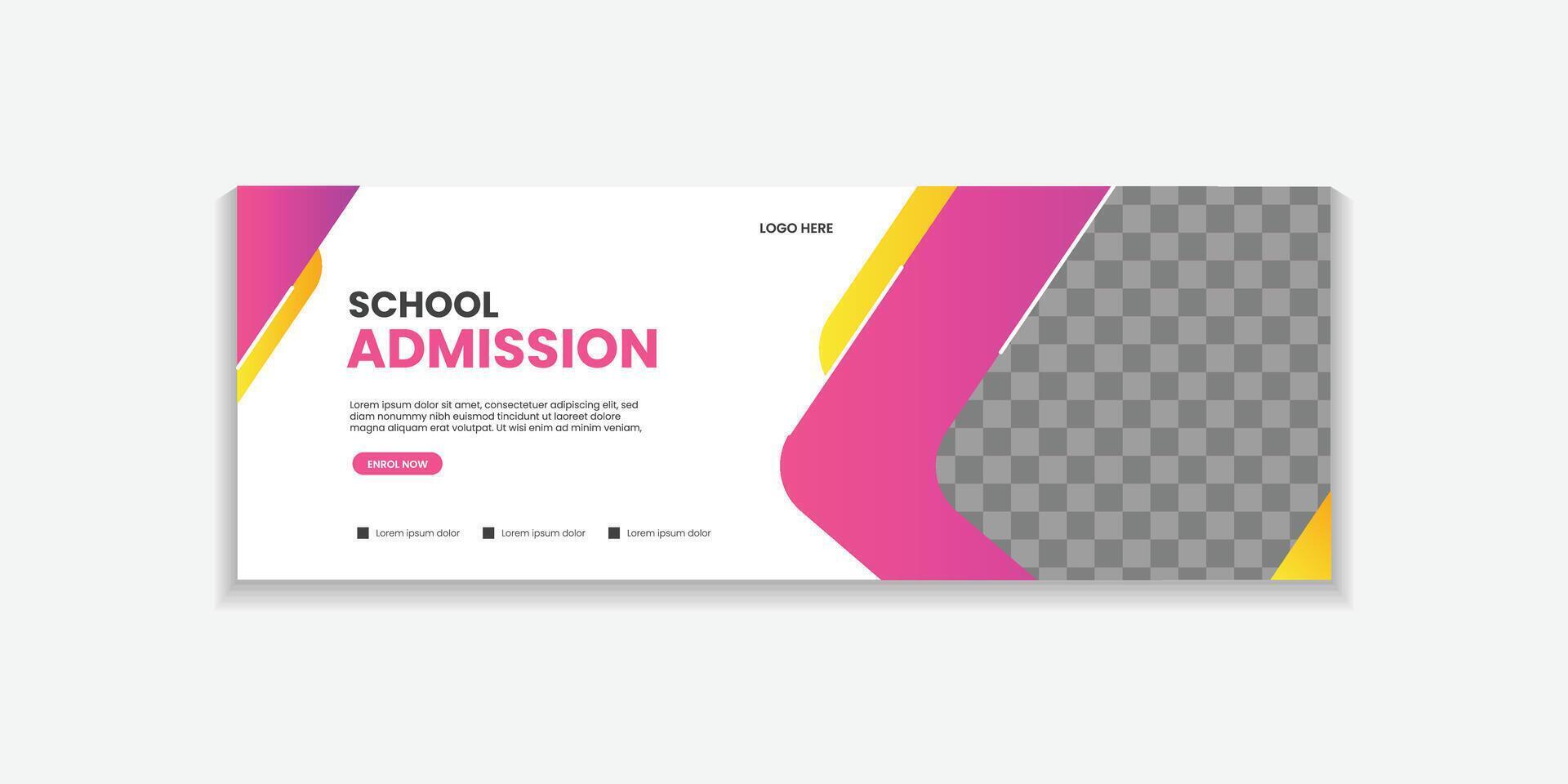 School Admission Web Banner Template, Back to School Social Media Cover Template for education, university, etc vector