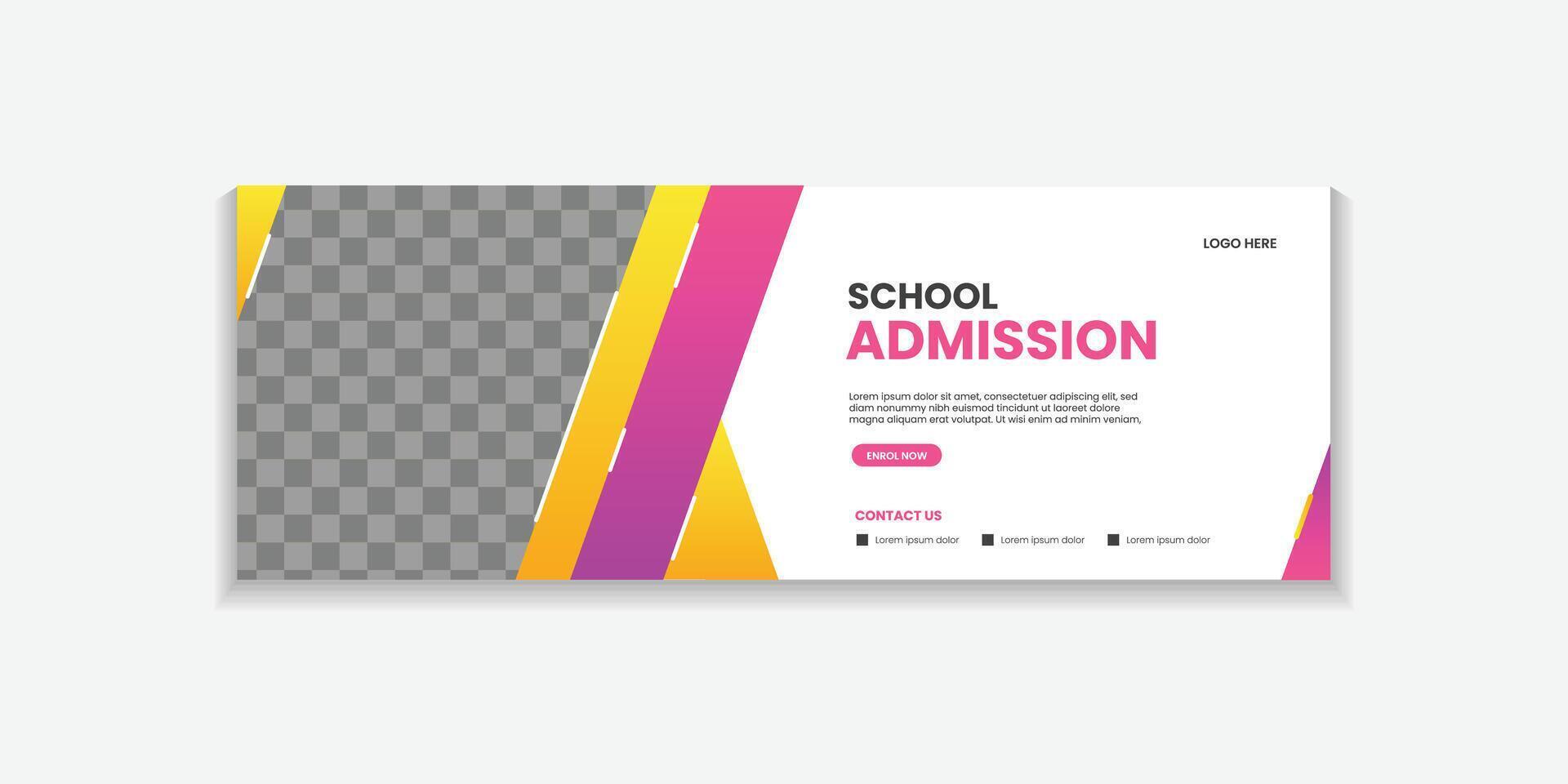 School Admission Web Banner Template, Back to School Social Media Cover modern Template for education, university vector