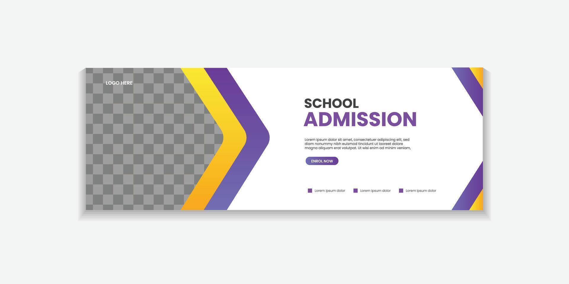 School Admission Web Banner Template, Back to School Social Media Cover Template for education, university, business, etc vector