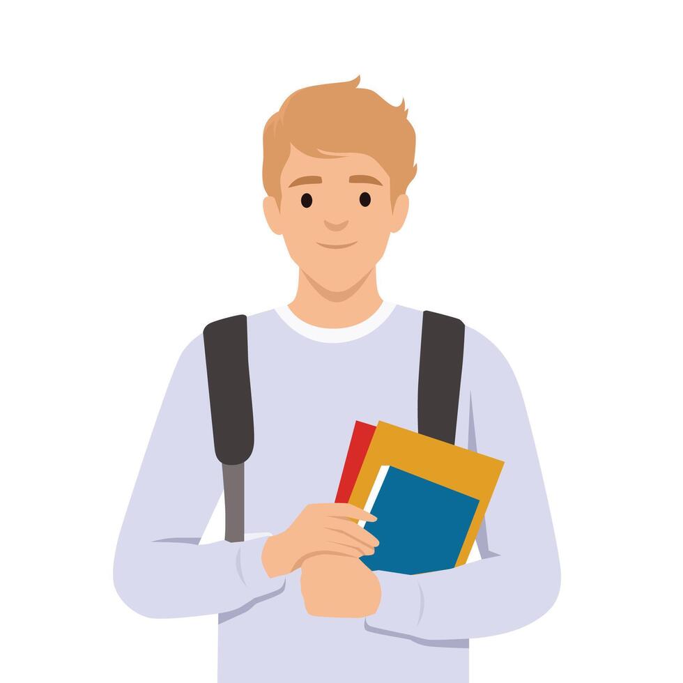 Young man College Student Holding Books. vector