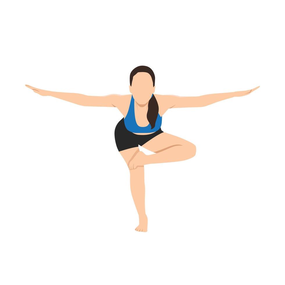 Woman practices yoga asana, balance pose on a foot. vector