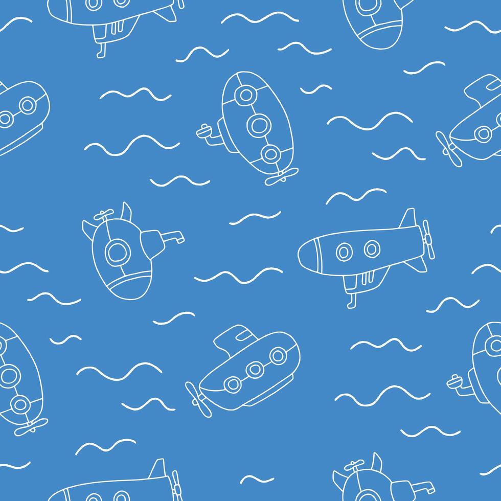 Outline Submarine Underwater Wave Seamless Pattern illustration Design vector
