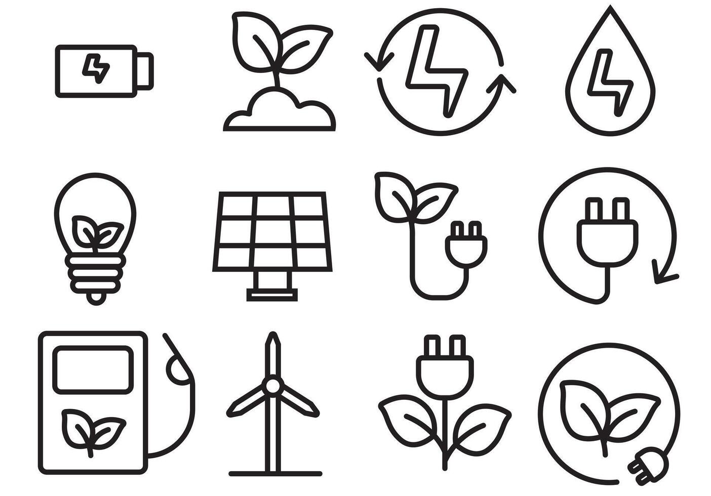 Collection of illustrations of green energy and renewable energy icons vector
