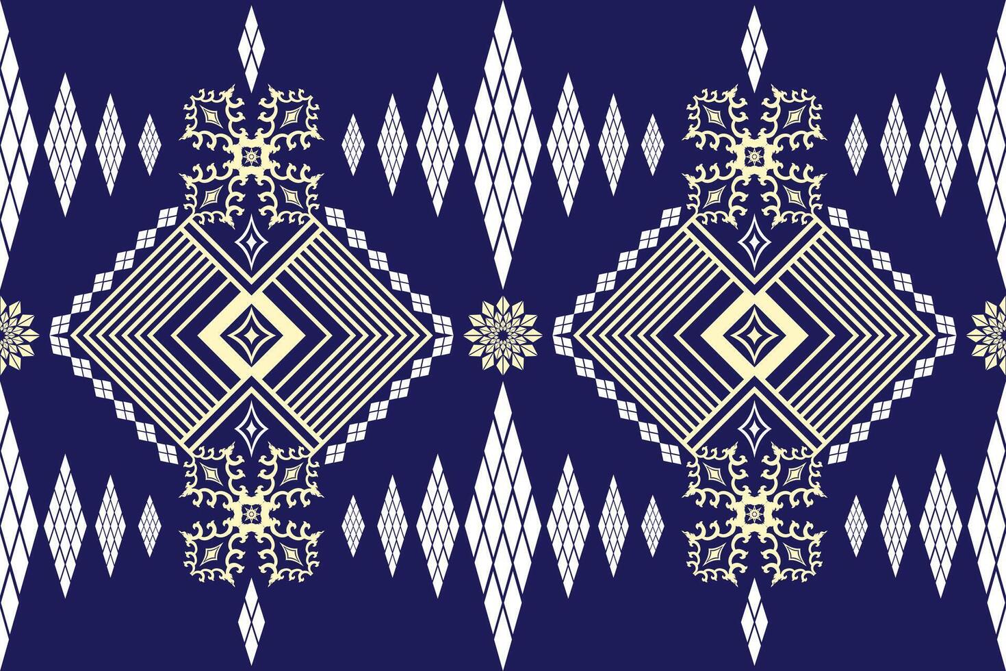 Beautiful folklore ornament geometric ethnic oriental pattern traditional on blue background. vector