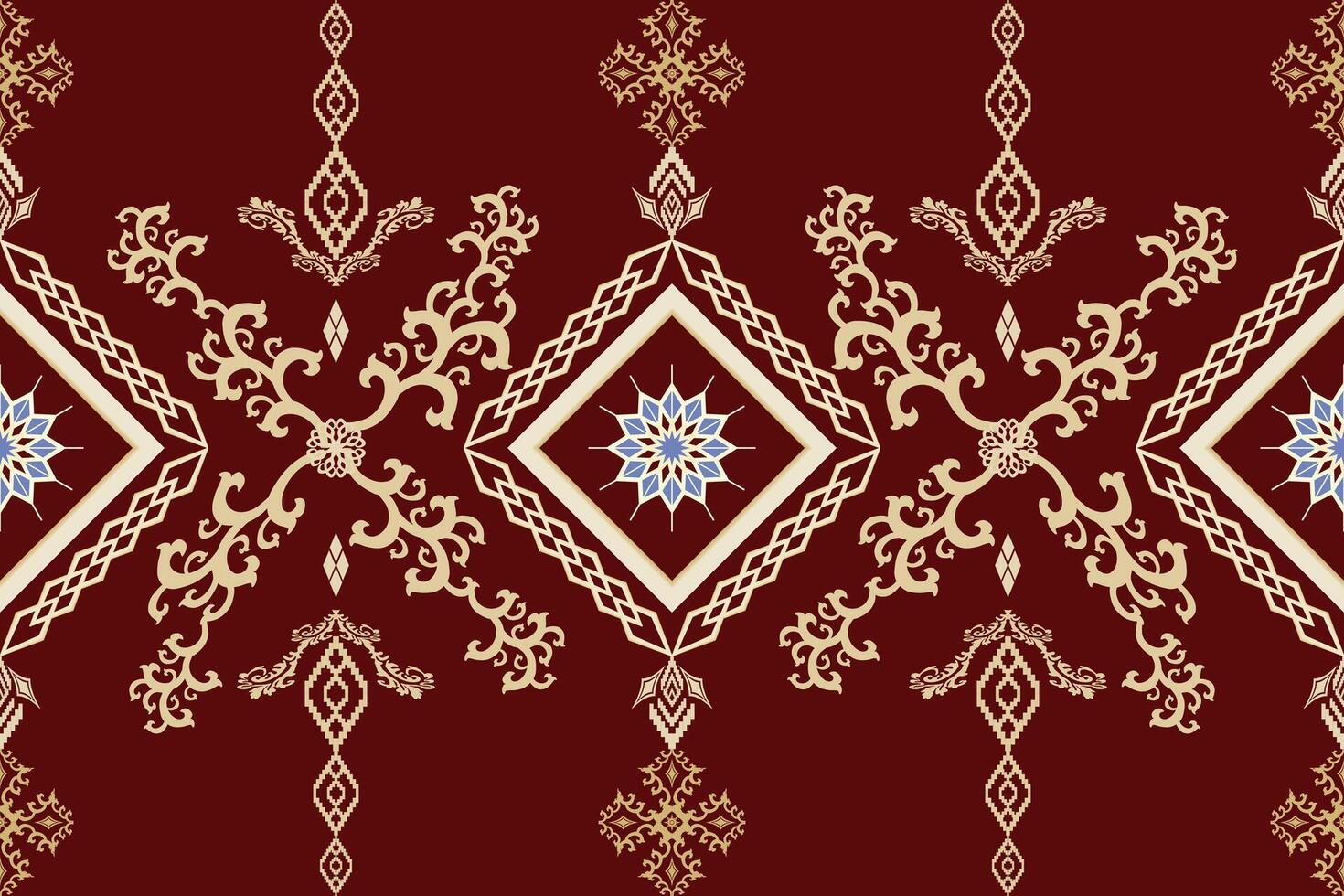 aztec embroidery style.Geometric ikat oriental traditional pattern on red background vector