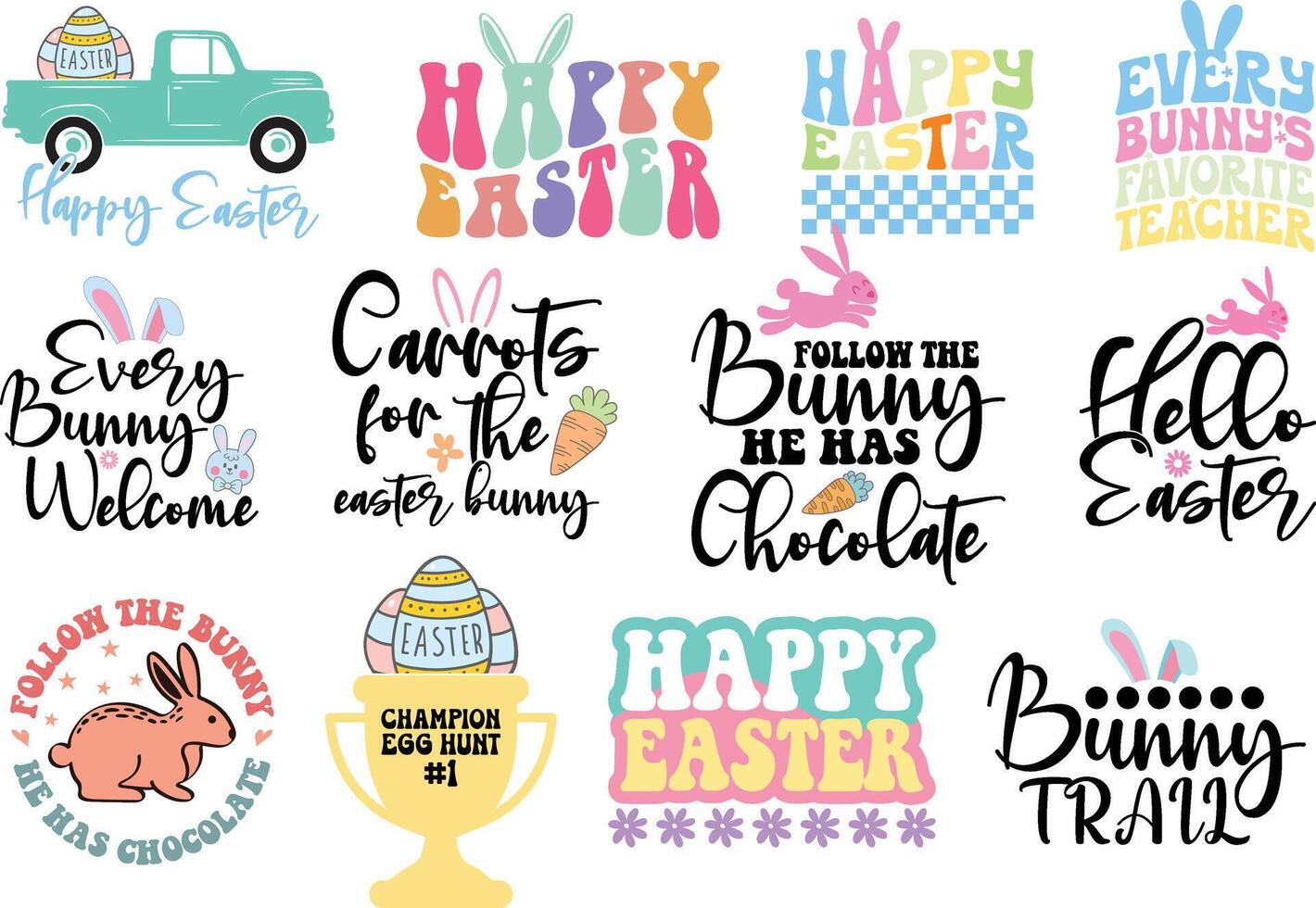 Happy Easter T-Shirt Design Bundle. vector