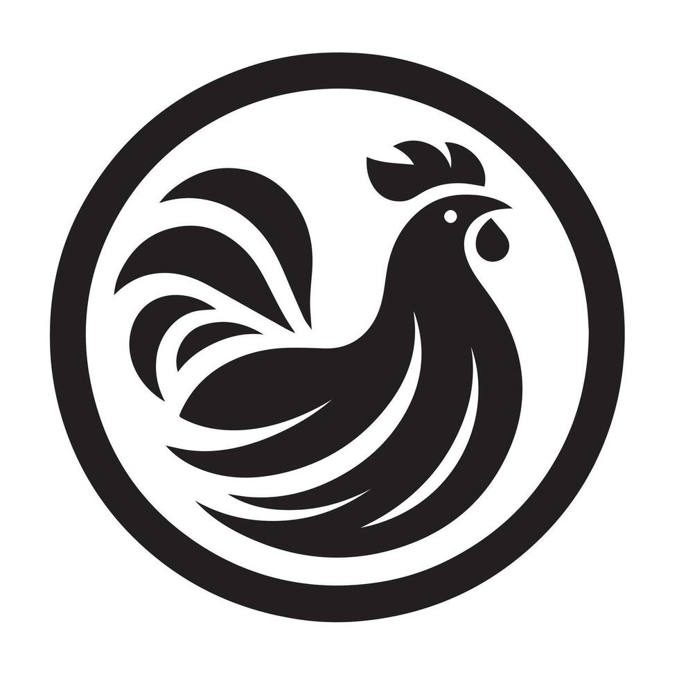 A stylized, black silhouette of a chicken perched on a small base. vector