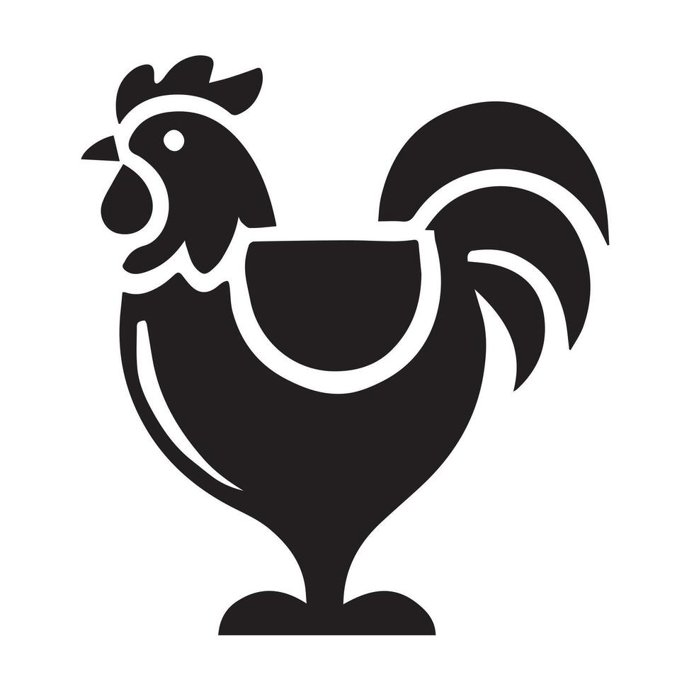 A bold, black silhouette of a rooster positioned within a circular frame. vector