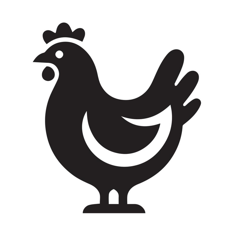 Simple, black and white silhouette of a rooster within a circular frame. vector