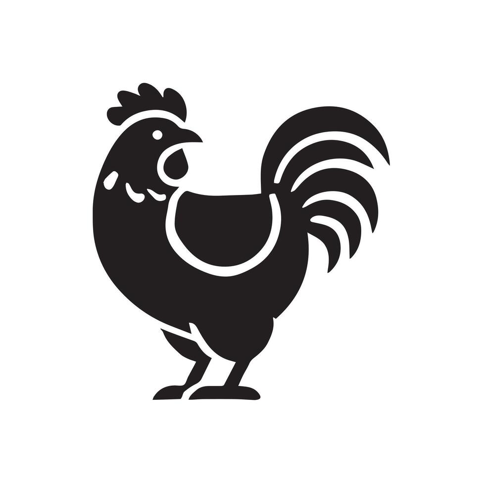 A stylized, black silhouette of a chicken against a plain white background. vector