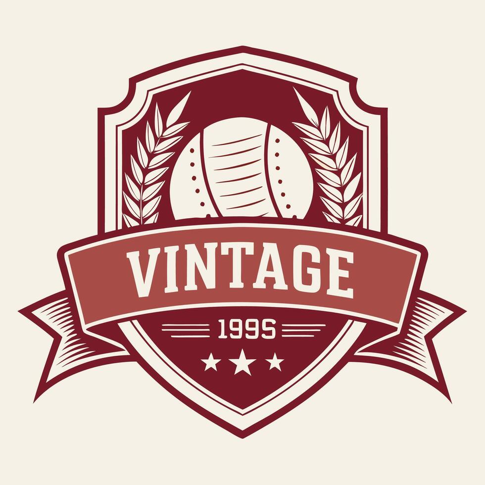 vintage emblem, shield logo design, maroon and white color scheme vector