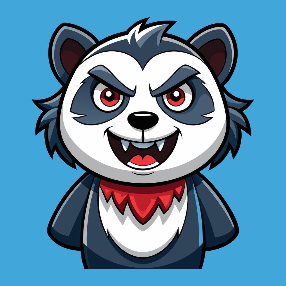 Mascot Panda Face Sharp Teeth Glaring Eyes Illustration Art. vector