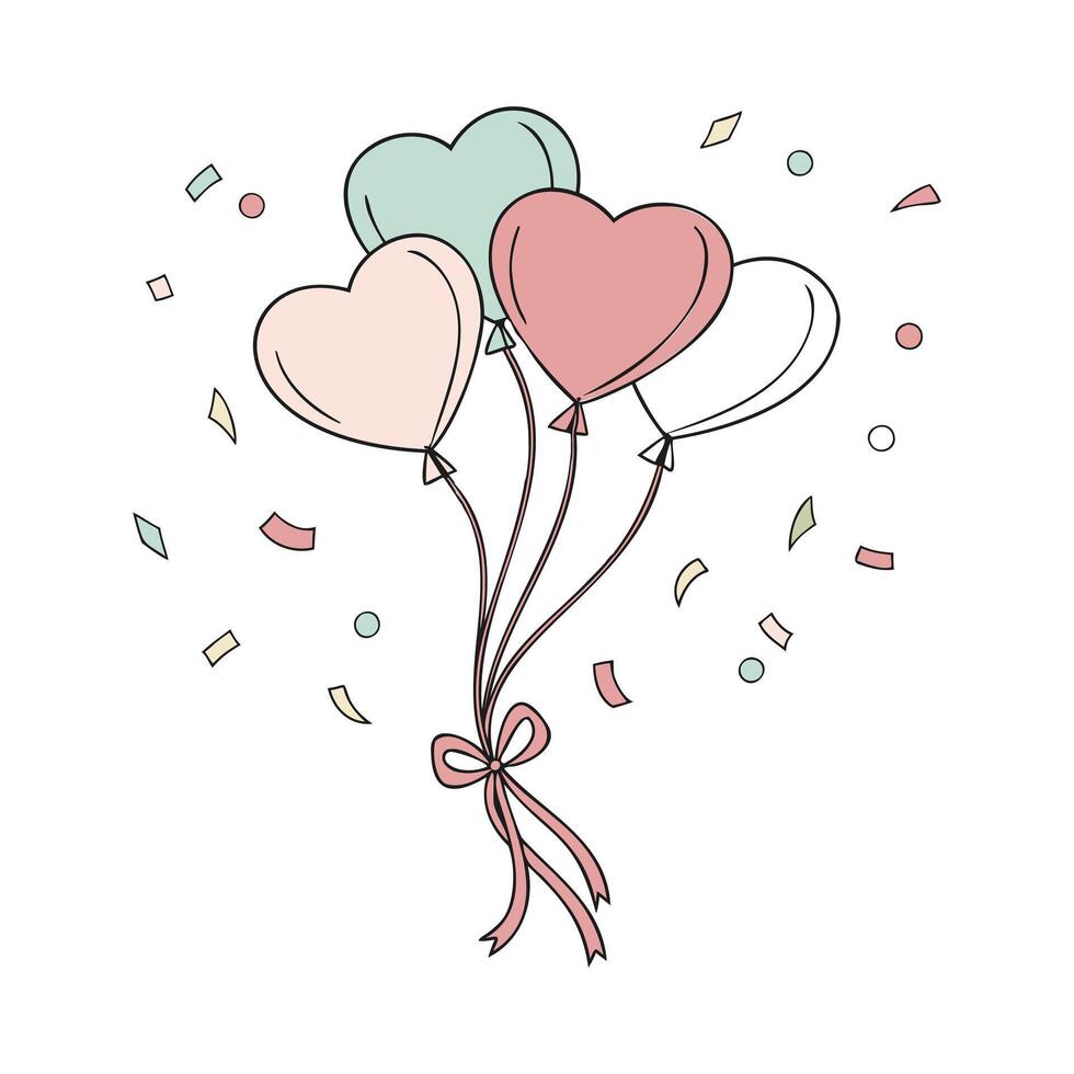 Valentine's Day Cluster of Heart Shaped Balloons with Festive Ribbons vector