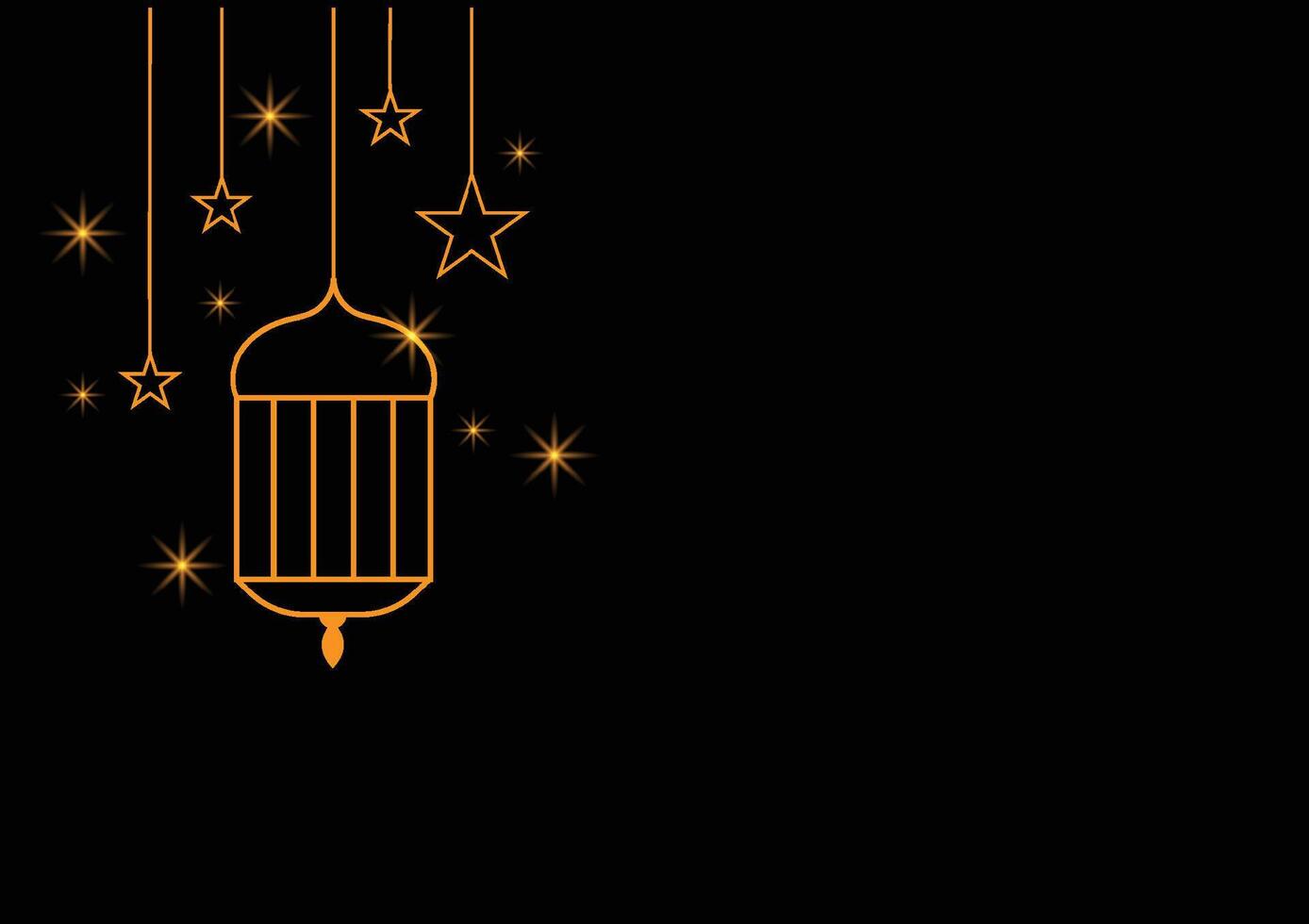 Golden star and lamp on black background. Ramadan concept. vector