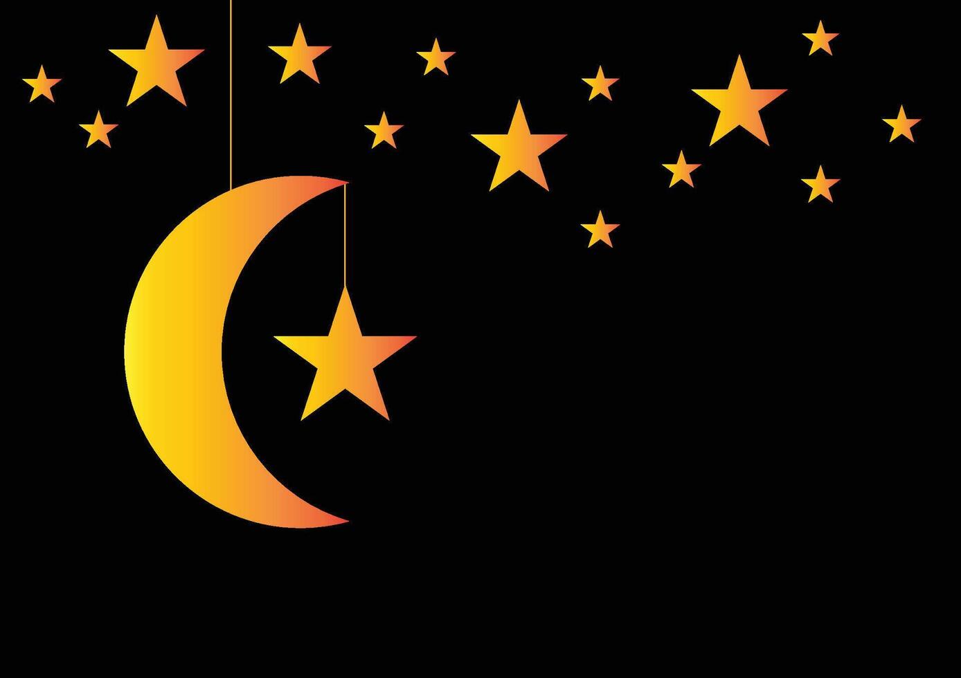 Golden moon and star on black background. Ramadan concept. vector