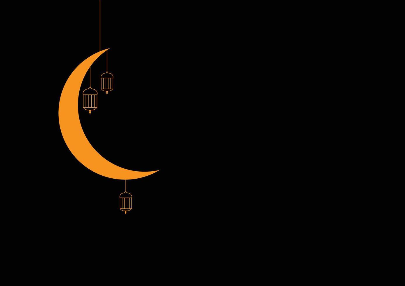 Golden moon and lamp on black background. vector