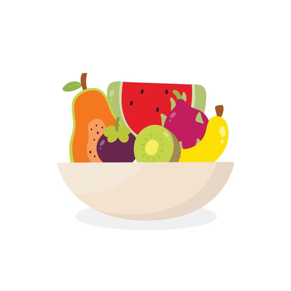 Mixed Fresh Fruits in a Bowl Illustration vector