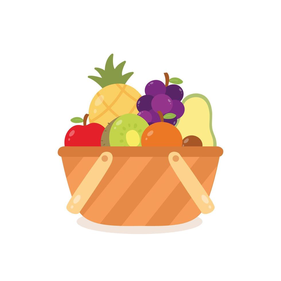 Mixed Fruits in a Basket Illustration vector