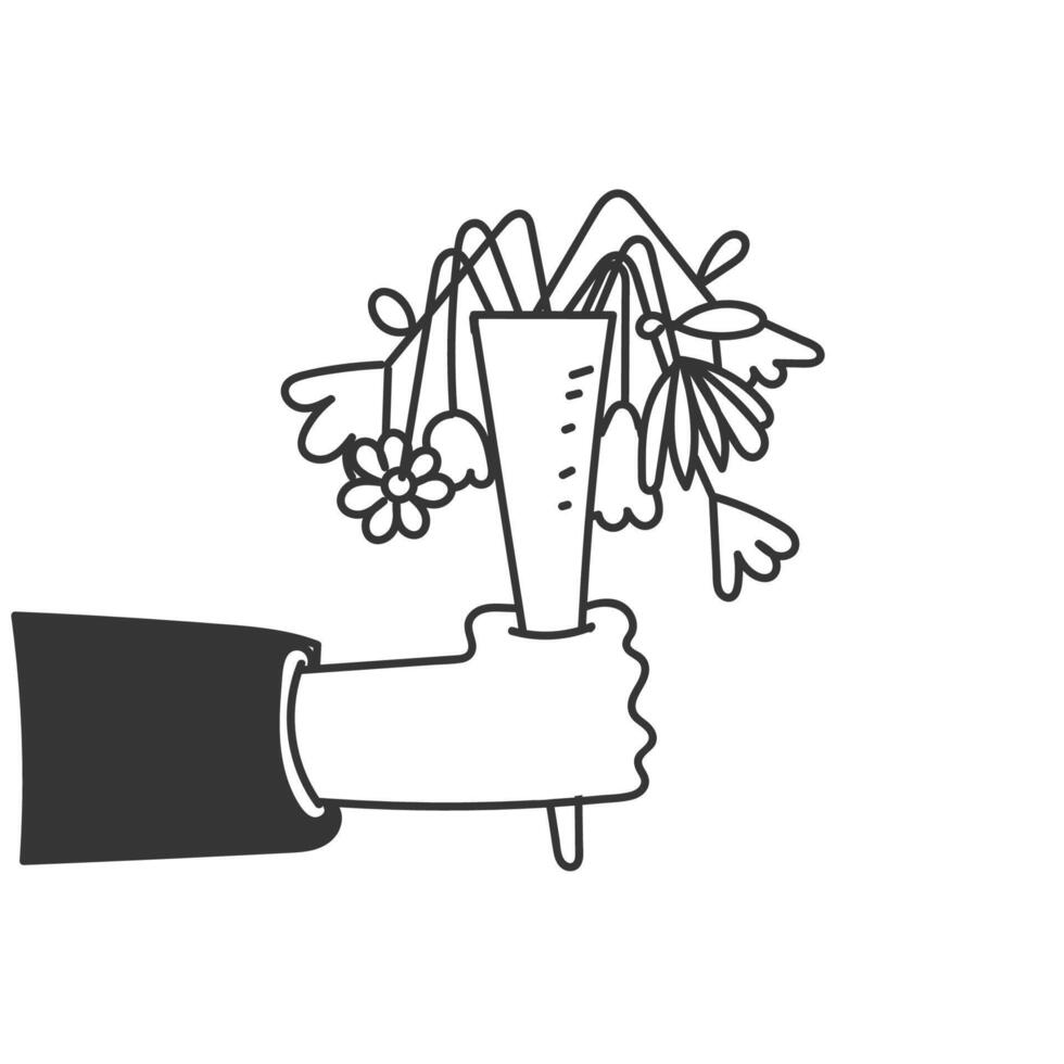a hand holding a bouquet of wilted flowers vector