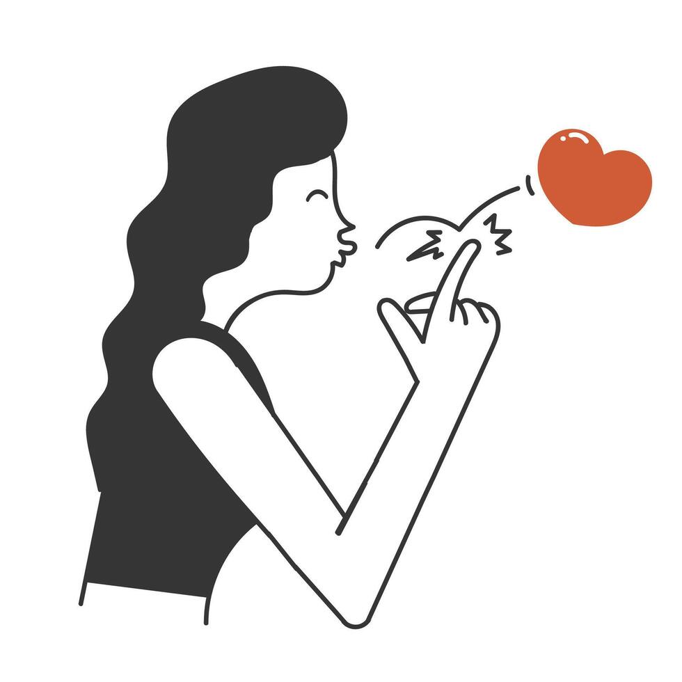 a woman blowing a heart shaped balloon vector