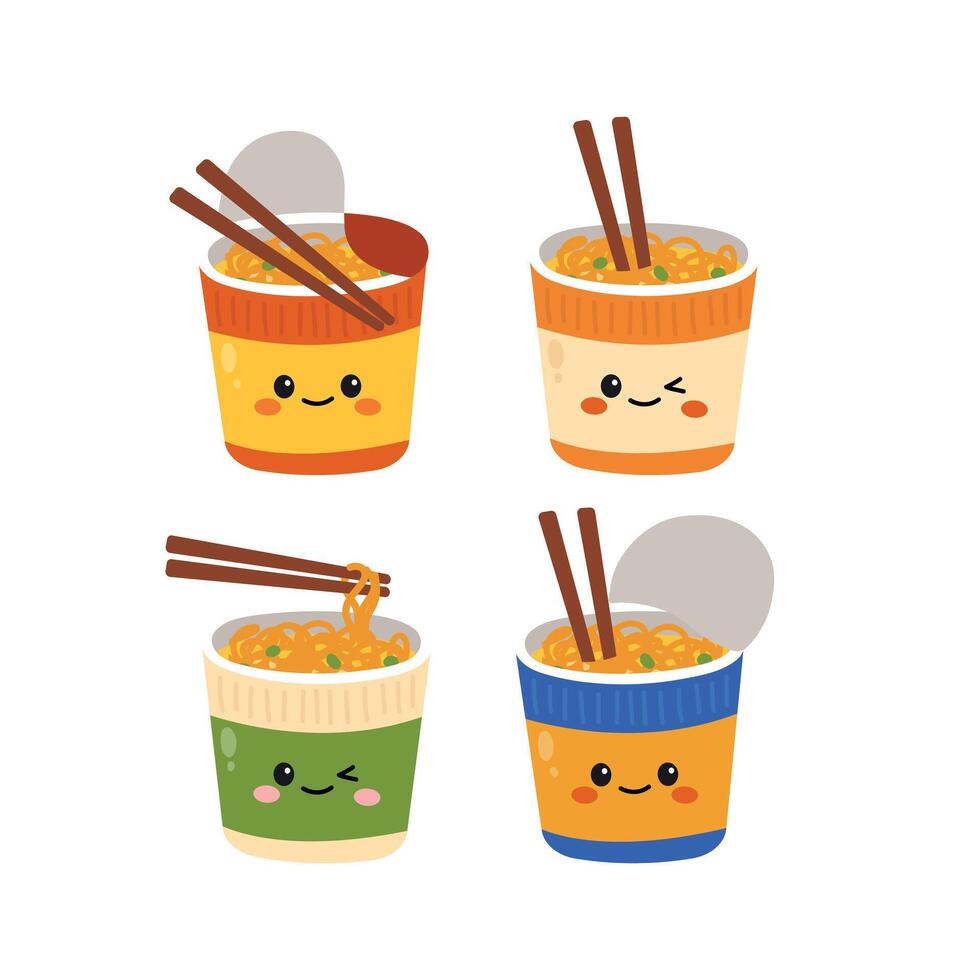 Cute Fast Food Cup Noodle Character Illustration vector