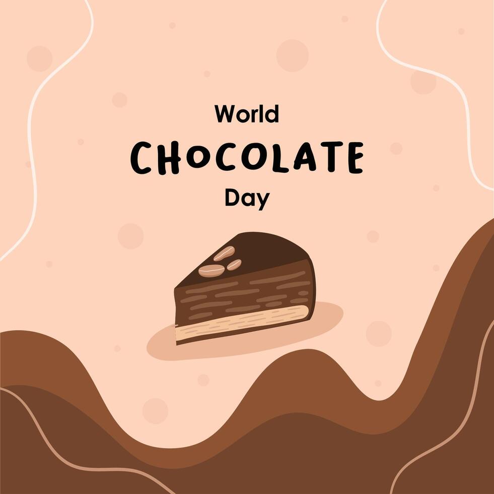 Flat world chocolate day template with chocolate cake vector