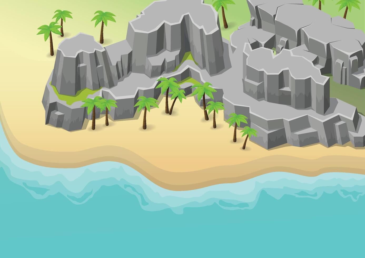Isometric beach with rocky hills vector