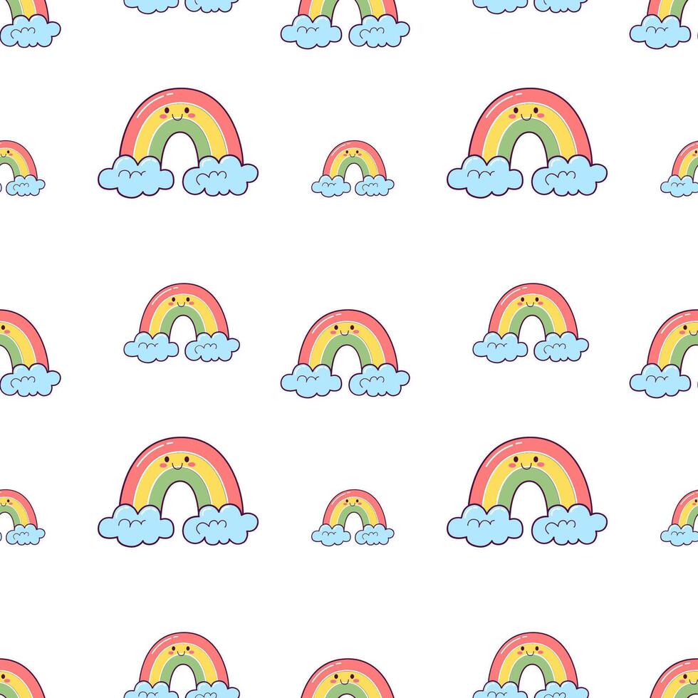 cute kids seamless pattern with kawaii character of rainbow, pattern for wrapping, postcards and textile vector