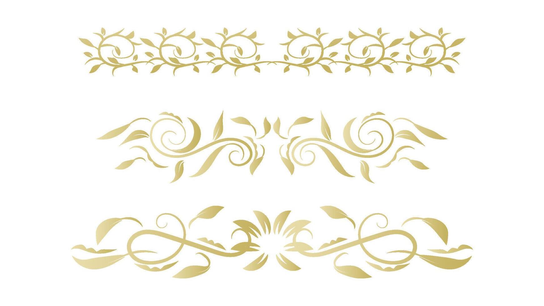 golden floral border set isolated on white background. text divider and page or card decorative design element vector