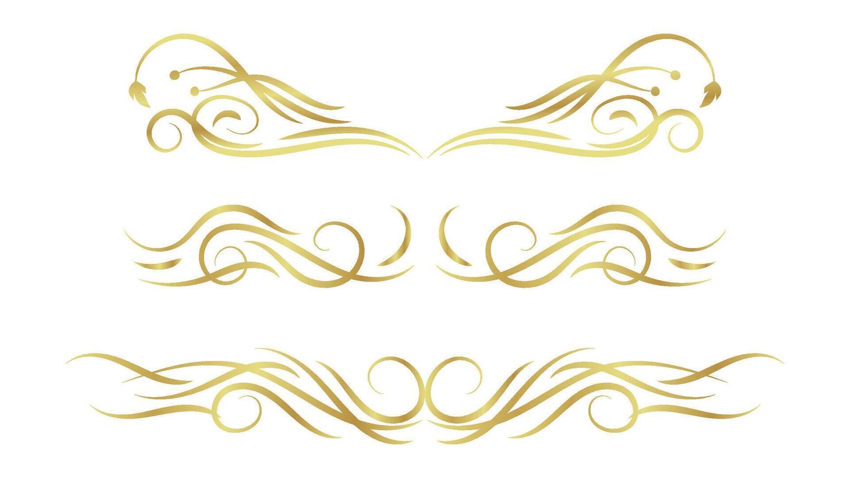 gold decorative swirl lines element set. text dividers isolated on white background vector