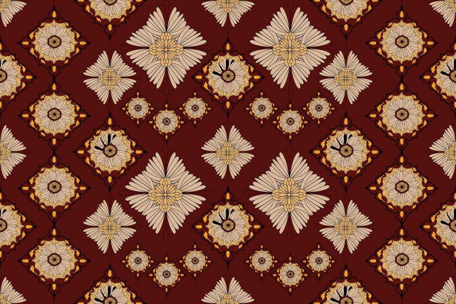 Geometric floral tile pattern, Mehndi and tattoo. Raster illustration. Patterns on red, brown and white colors. Decorative pattern in ethnic oriental style. Seamless repeat, moroccan pattern vector