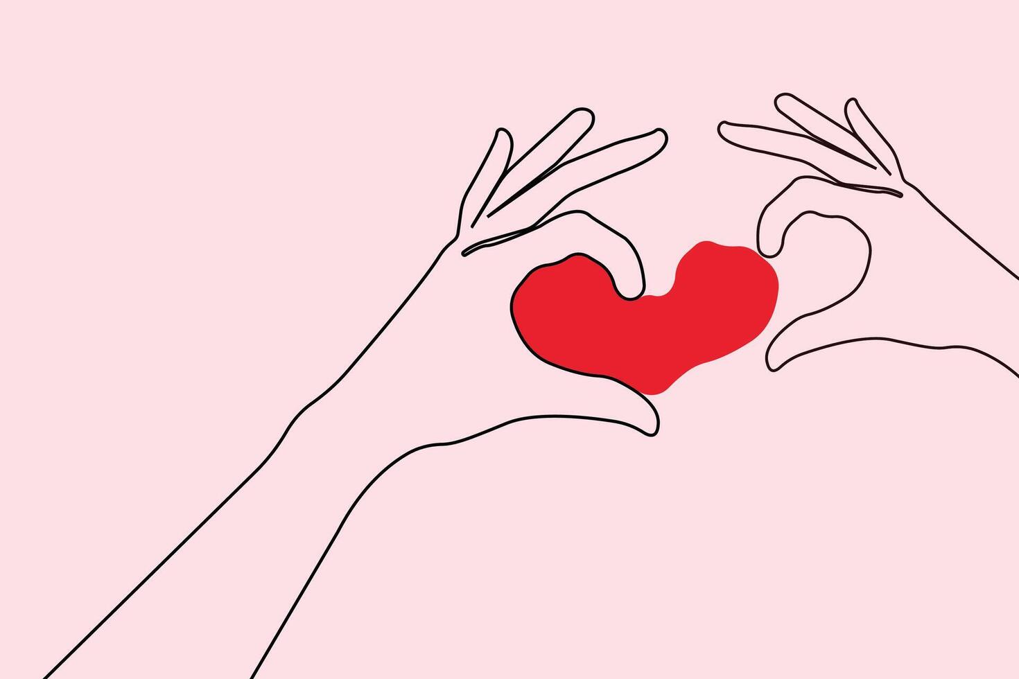 Love hand gesture one line drawing. Valentine's Day concept cute background. vector