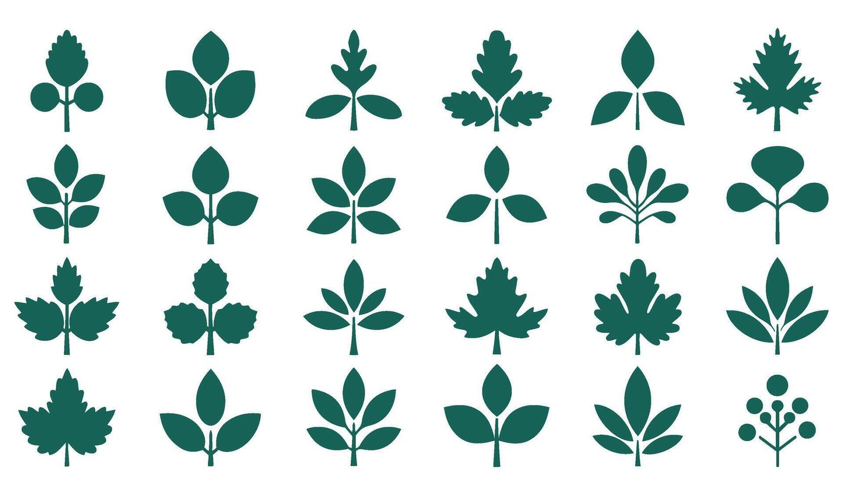 Modern Leaf and Foliage Icon Set in Burgundy and Forest Green vector