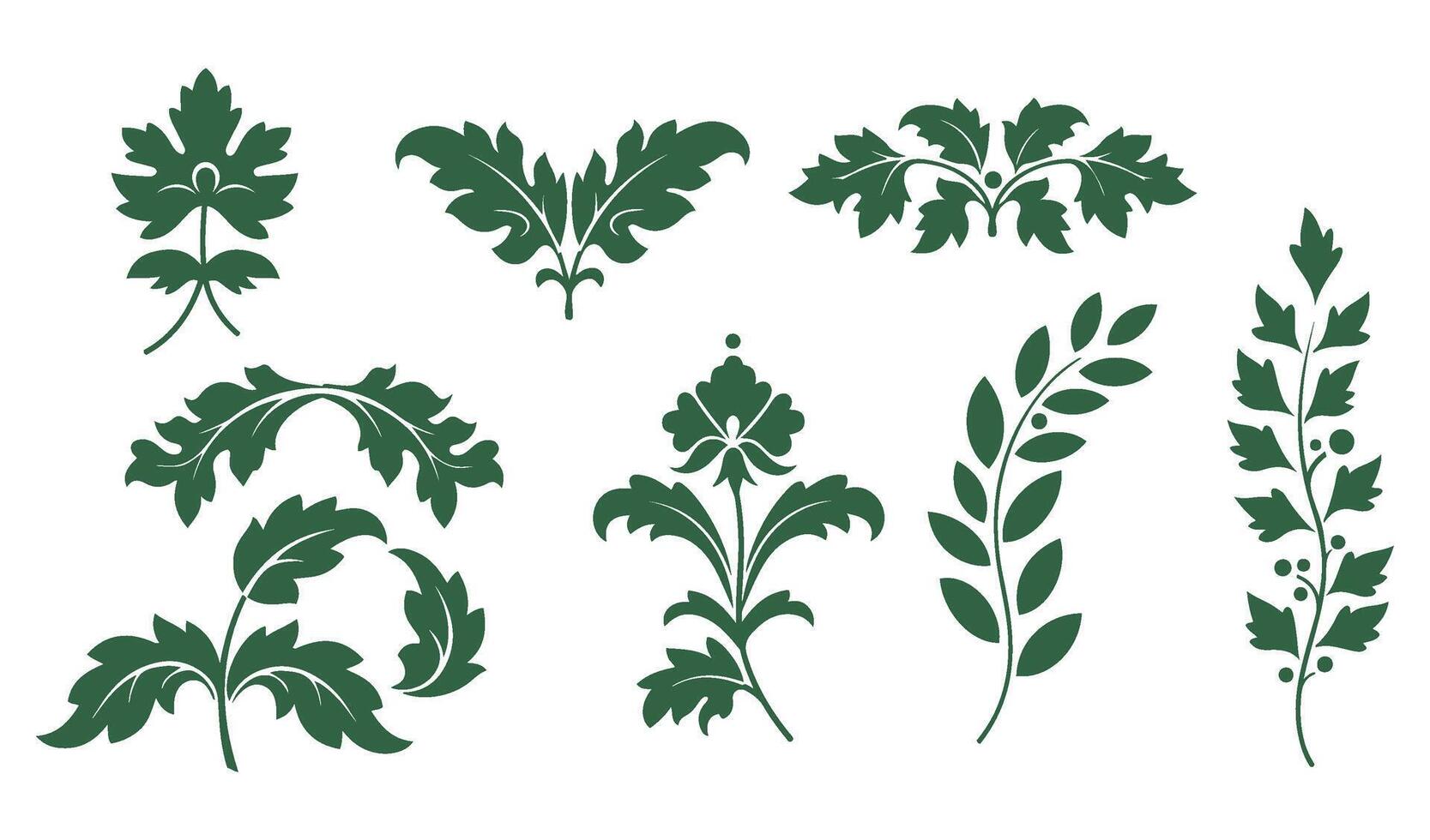 Burgundy and Forest Green Leaf Icons for Creative Projects vector