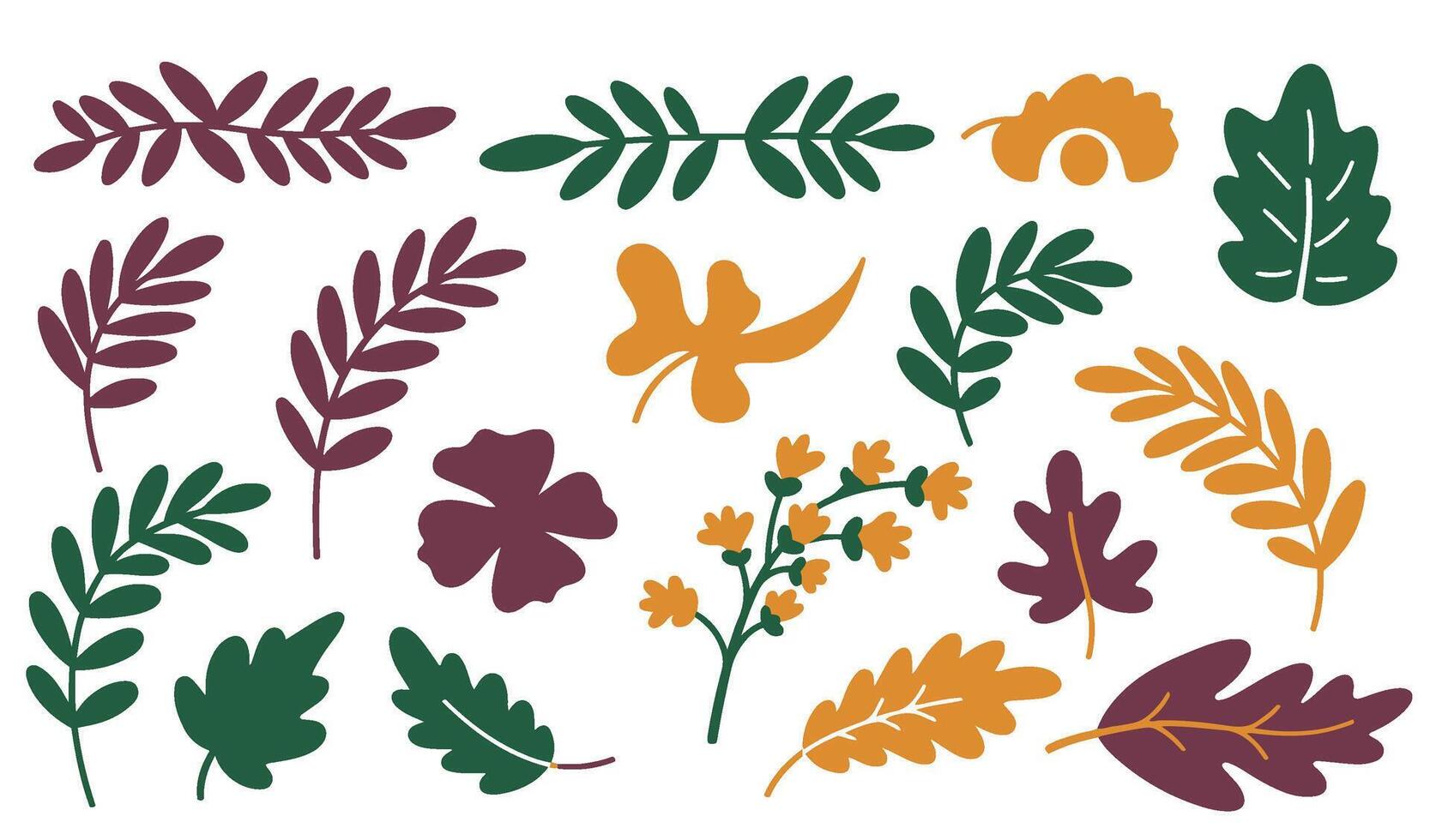 Diverse Foliage Icon Collection Featuring Elegant Leaves vector