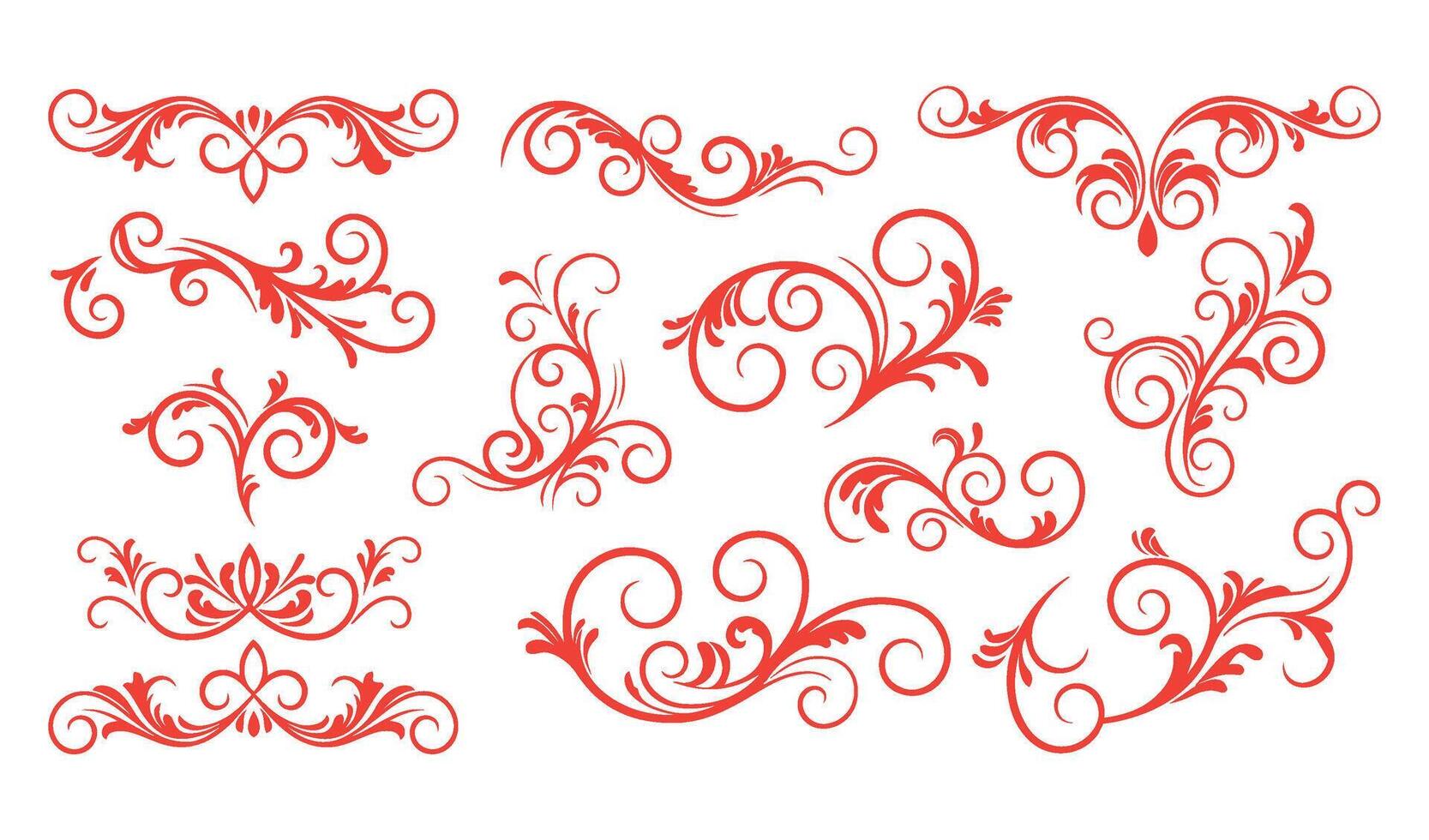 Intricate Red Flourishes and Swirls for Elegant Design Projects vector