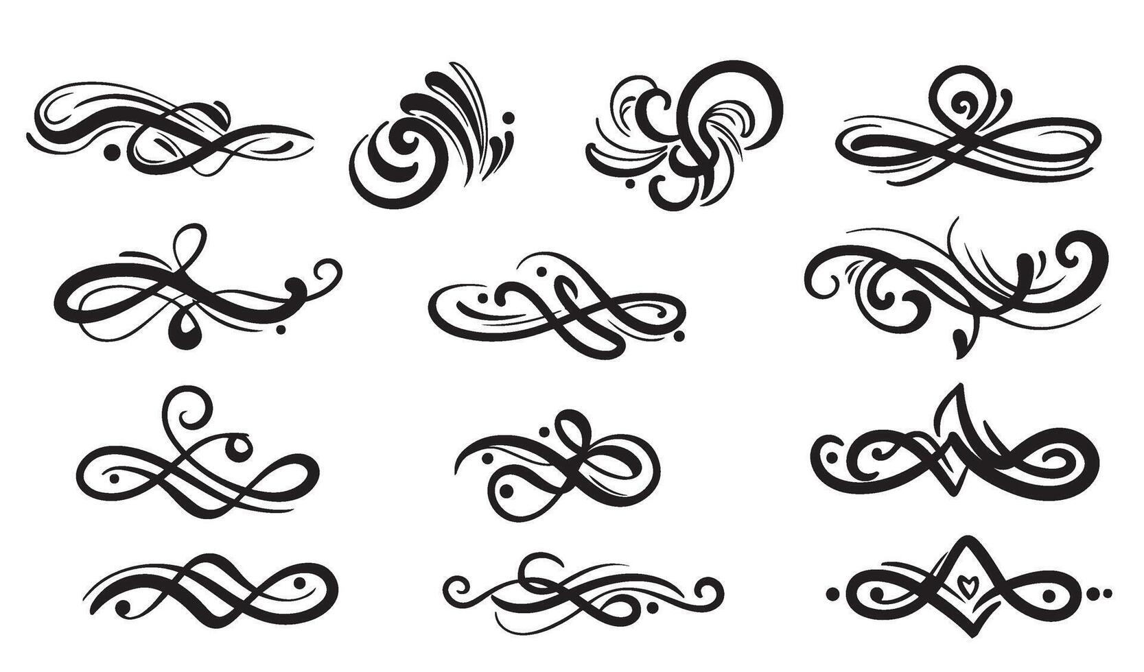 Decorative Calligraphic Flourishes and Swashes Ornament Set vector