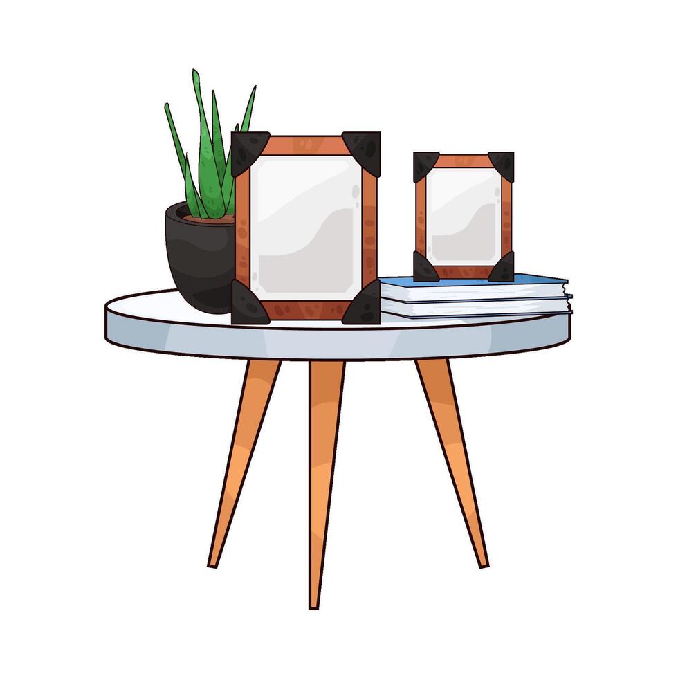 empty photo frame next to a potted plant illustration vector