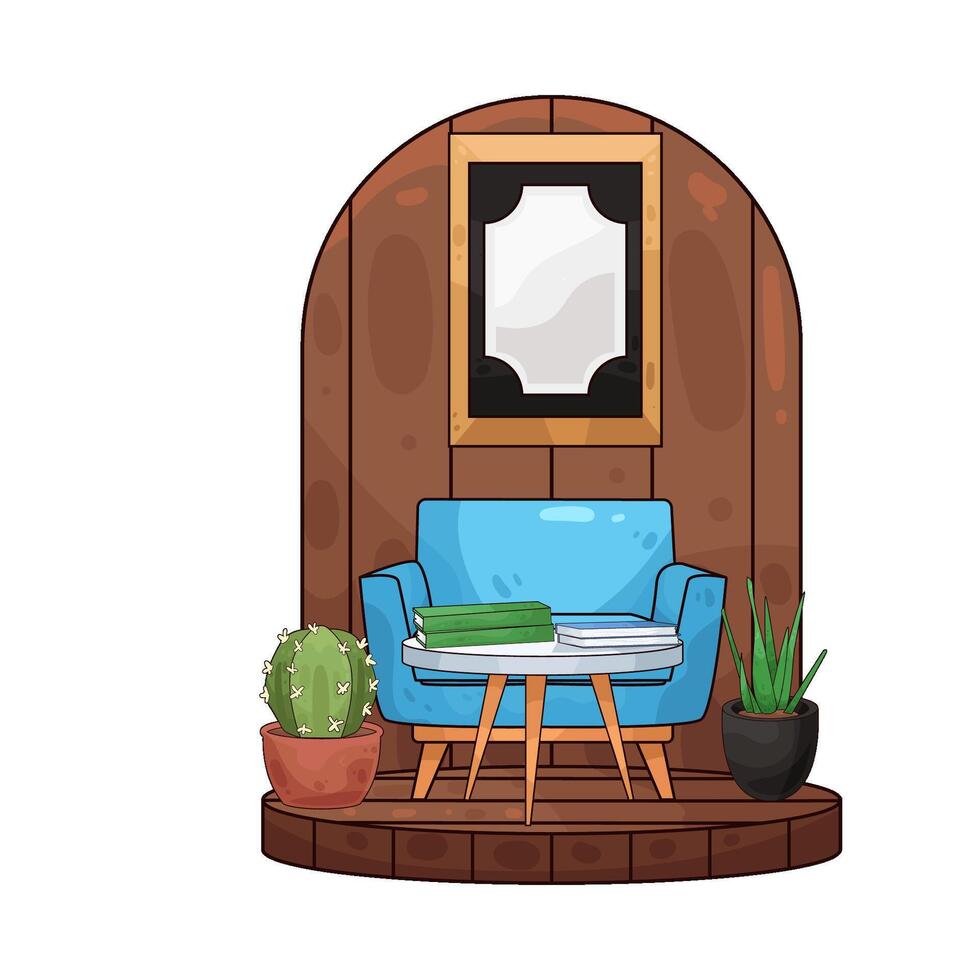 illustration of large photo frame in the living room vector
