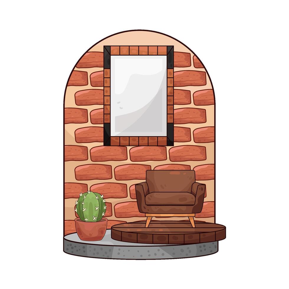 Large photo frames decorate the living room vector