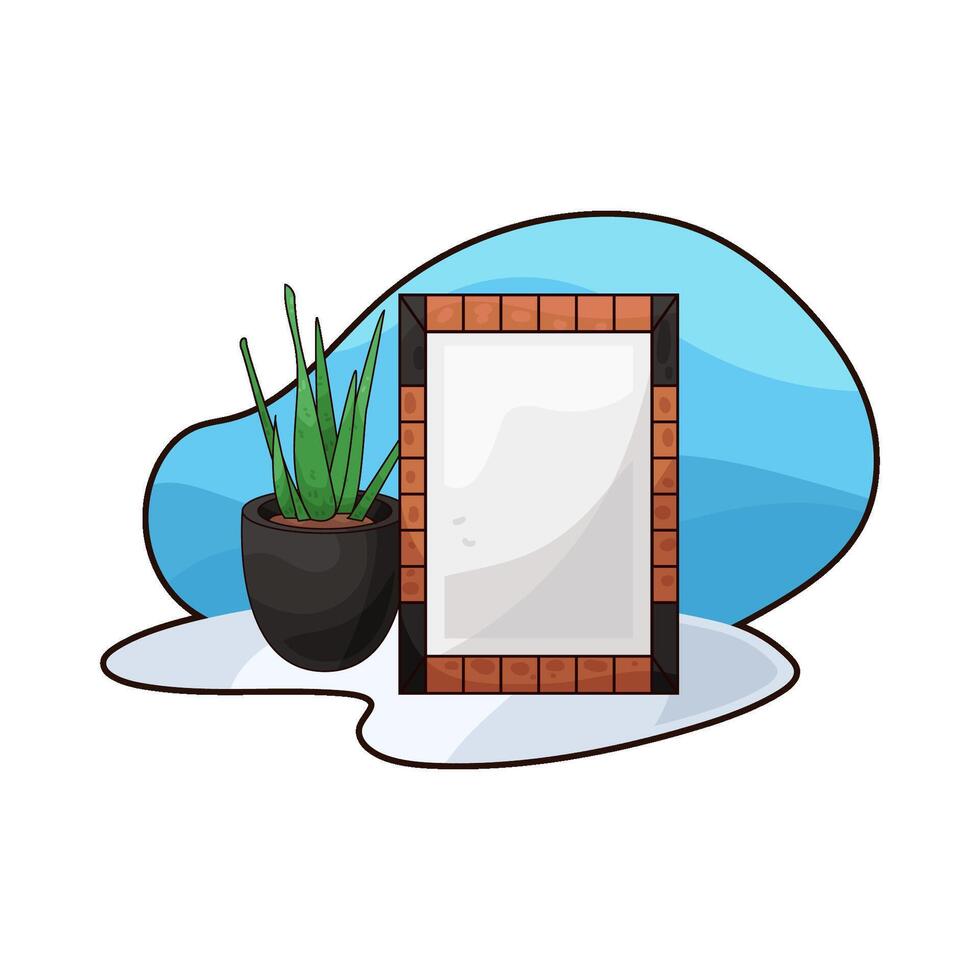 empty photo frame and plant pot vector