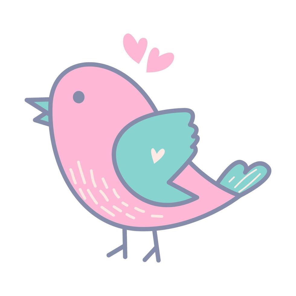 Cute Pink Bird with Hearts Design vector