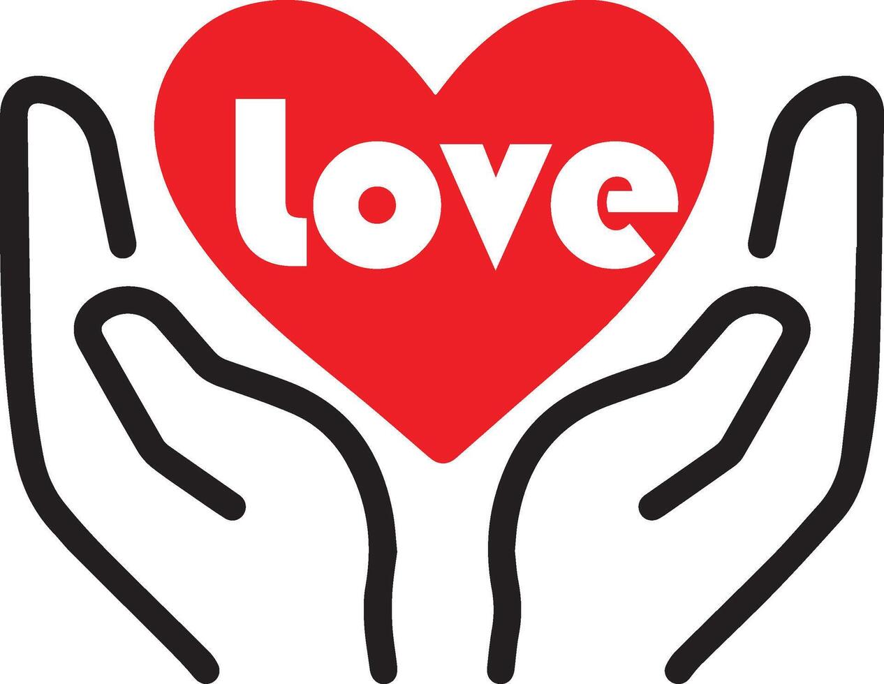 Minimalist Red Heart with 'Love' Text in Cupped Hands vector