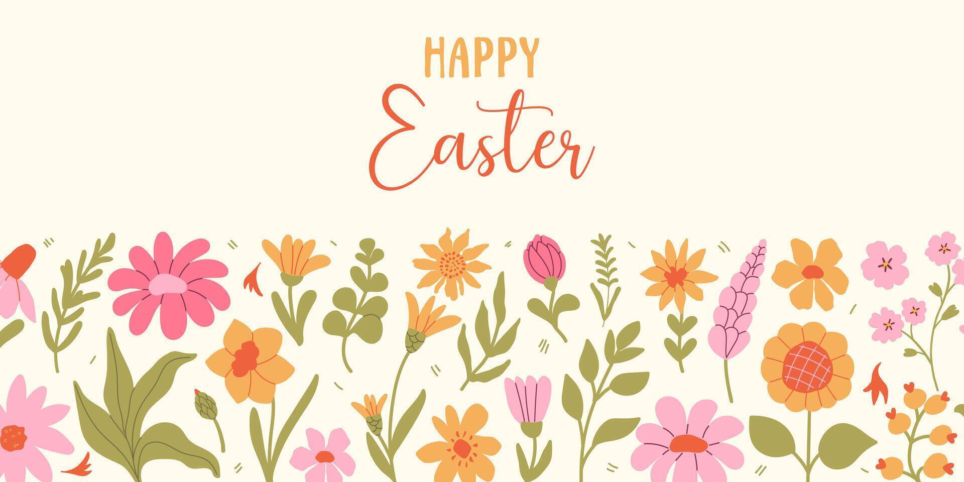 Horizontal Easter banner with hand drawn colours vector