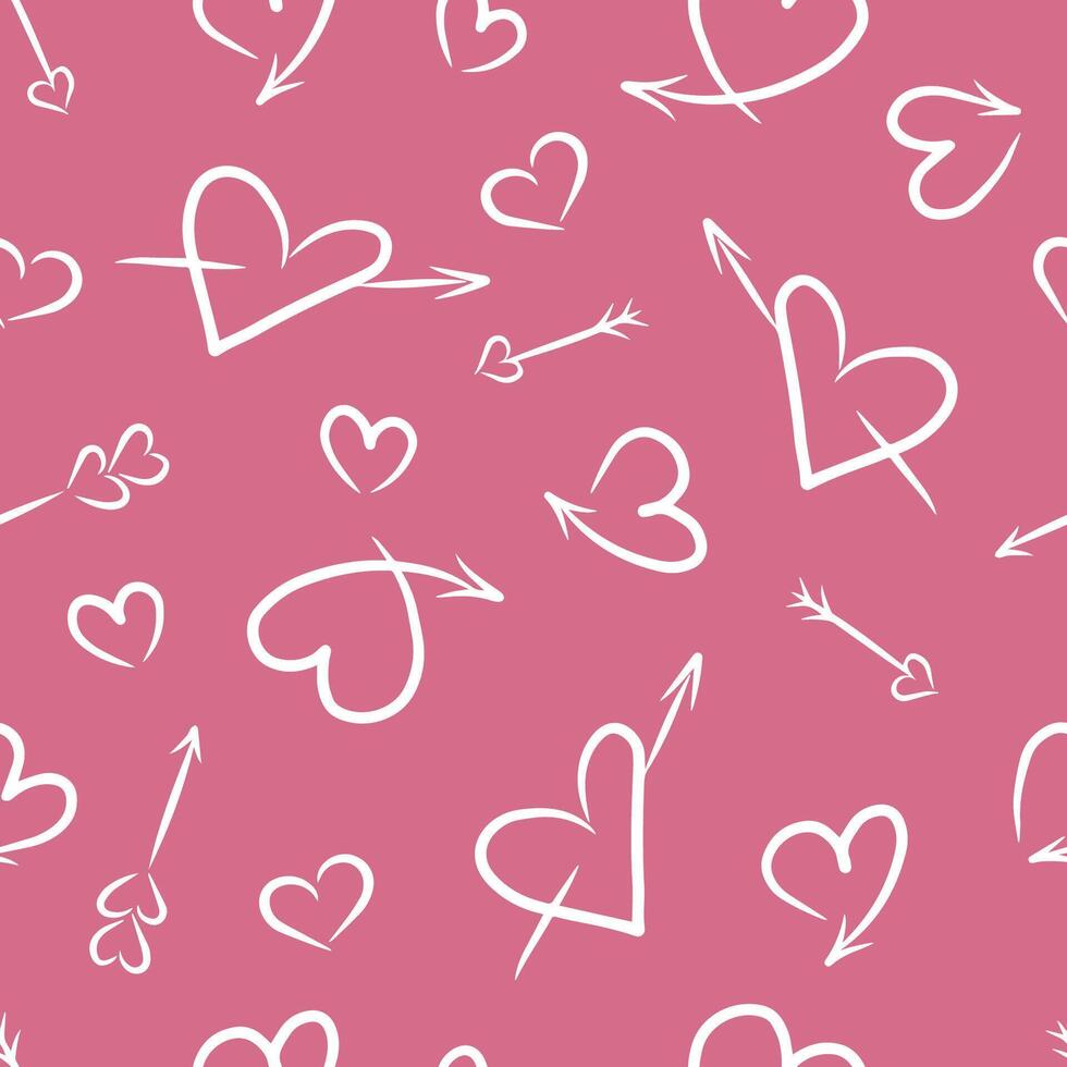 Seamless pattern with hand-drawn hearts on a pink background vector