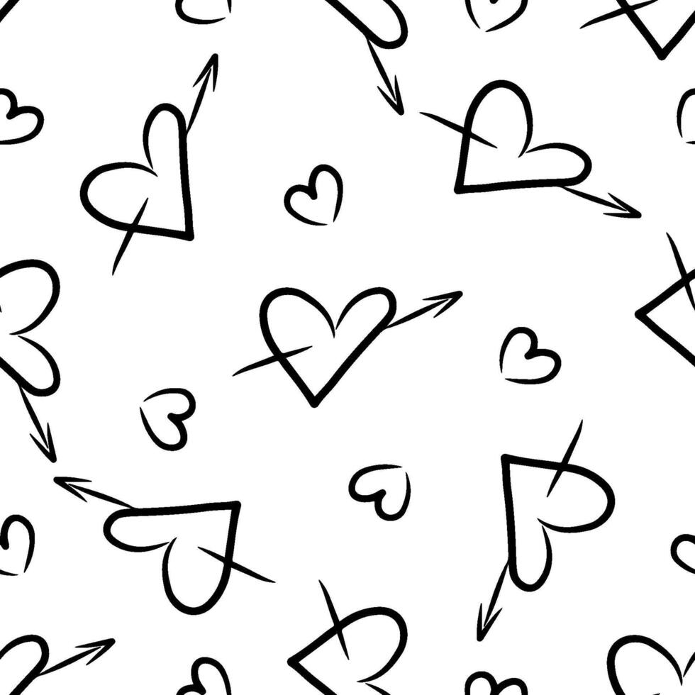 Seamless heart and arrow pattern. A doodle illustration for a holiday or a gift vector