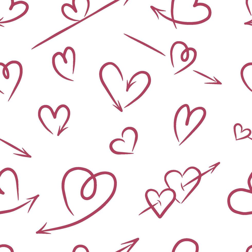 Pattern with hand-drawn doodle hearts. Cute pattern for Valentine's Day vector