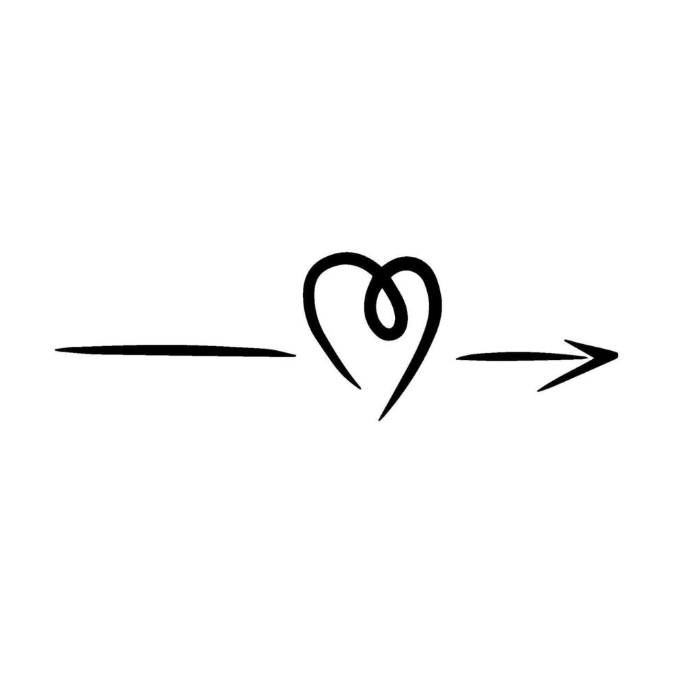 Horizontal doodle arrow with a heart. An item for Valentine's Day vector